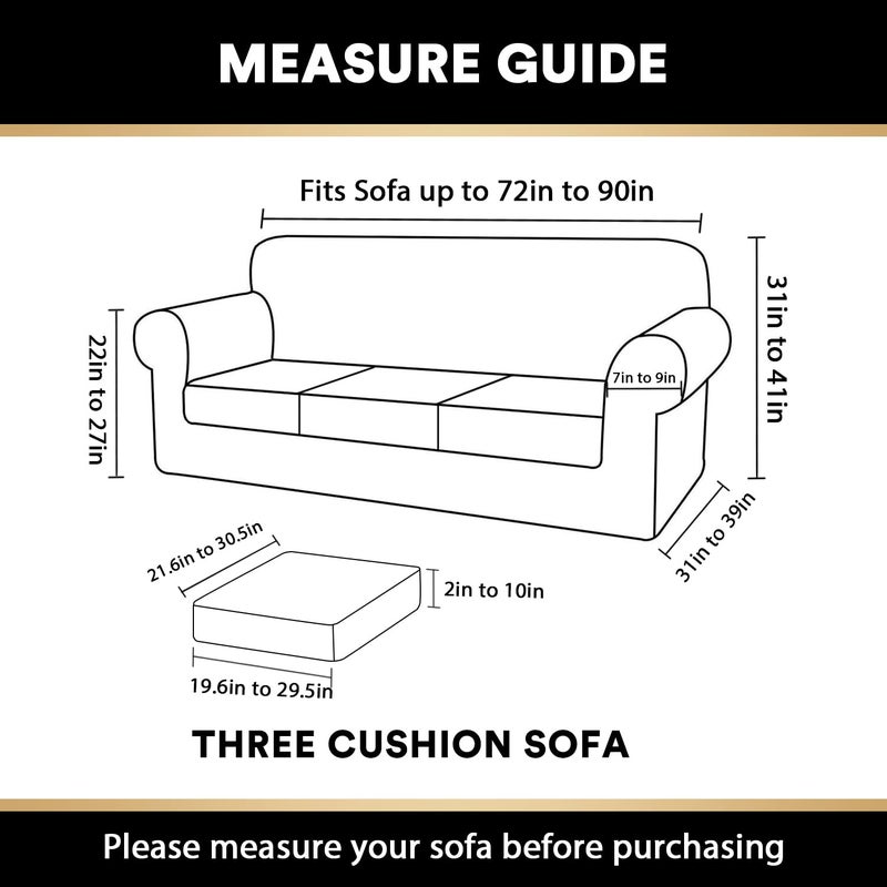 PrinceDeco Velvet Couch Covers for Sofa Soft 4 Pieces Couch Covers for 3 Cushion Couch Sofa Pet Friendly Furniture Protector with Non Slip Elastic Bottom Width Up to 90 Inch(Large, Taupe) - Image 3